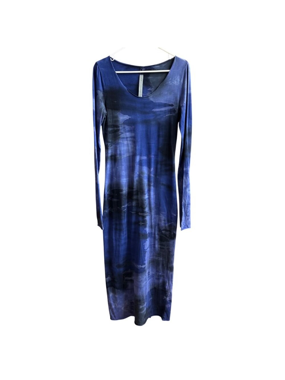 Raquel Allegra Cotton Jersey Maxi Long Sleeve Dress Dark Blue Tie Dye Size Large